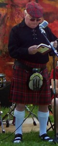 Ian at book reading in McKinnon kilt