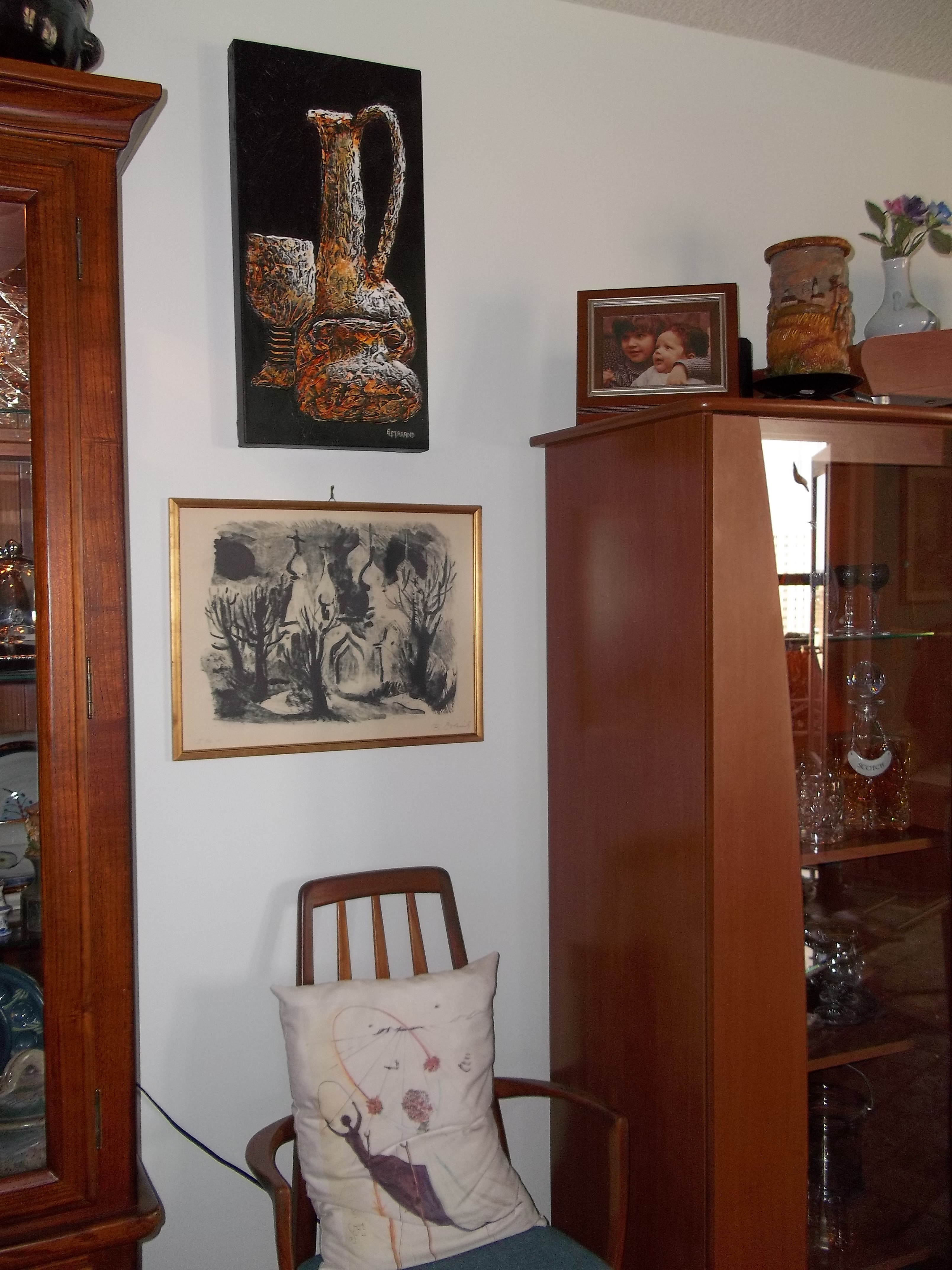 Dining Room-Artwork - Oil, Lithograph, Silkscreen, etched candles, crystal stemware and decanters