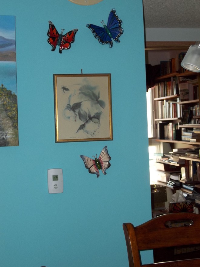 Dining Room Watercolour Peonies and Ceramic Butterlies